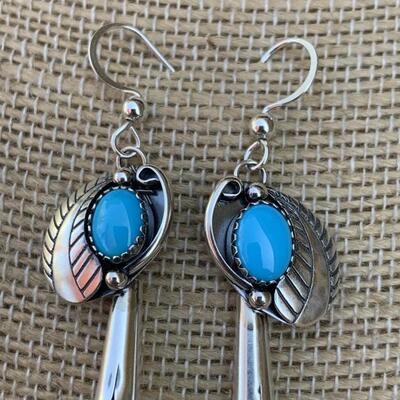 Sterling Silver and Turquoise Earrings by Rodrick Tenorio Hallmarked RMT
