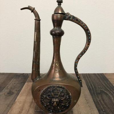 Antique Mid Eastern Copper Ewer w/ Islamic Design