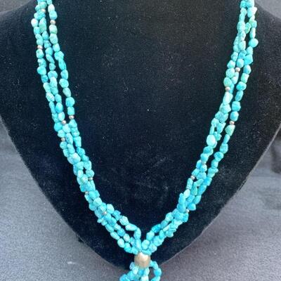 Sterling Silver & Multi Strand Turquoise Necklace by Jay King Hallmarked DTR, 20in