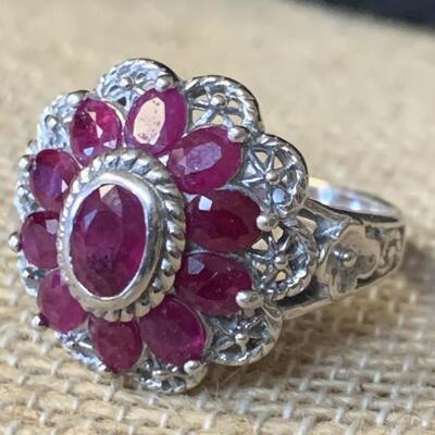 Sterling Silver Ring with Rubies Size 9