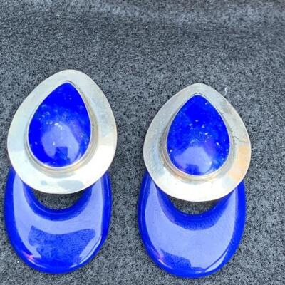 Sterling Silver and Lapis Clip Earrings with Removable Lapis Disc