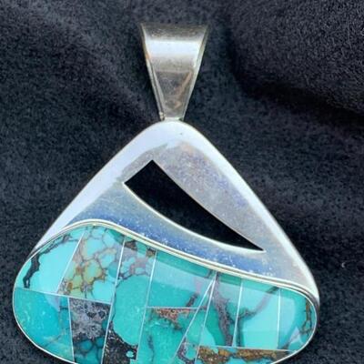 Sterling Silver and Turquoise Pendant by Jay King Hallmarked DTR 2in wide 2.5in tall