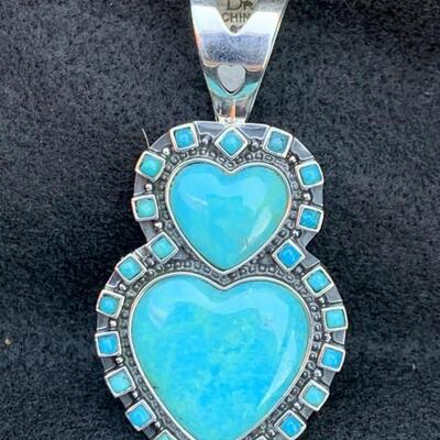 Sterling Silver and Turquoise Heart Pendant by Jay King Hallmarked DTR 2.5in