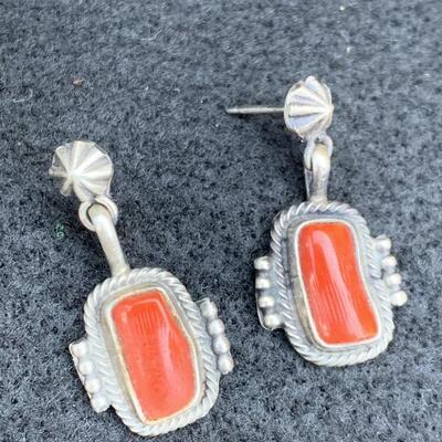 Sterling Silver and Coral Earrings Hallmarked RB