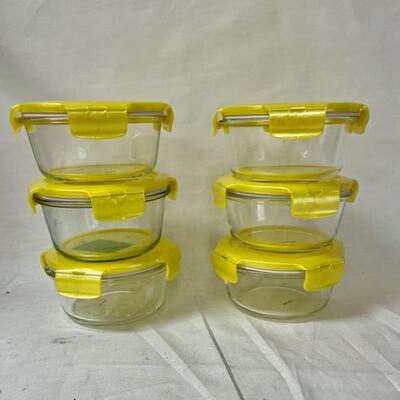 (6) Food Storage Bowls with Yellow Locking Lids