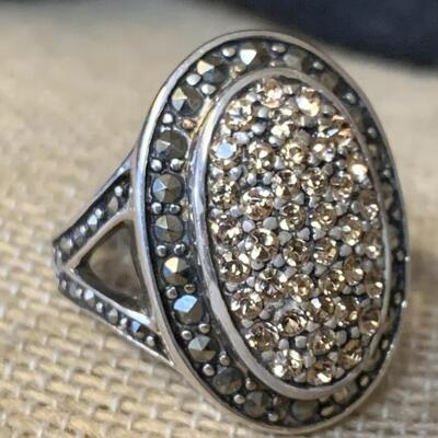 Sterling Silver Ring with Yellow Stones and Marcasite