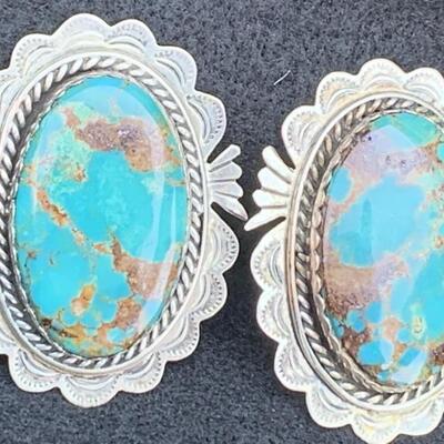 Sterling Silver and Turquoise Navajo B. Yazzie Clip Earrings