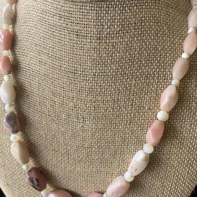 Pink and White Polished Stone Necklace with Sterling Clasp by Jay King Hallmarked DTR