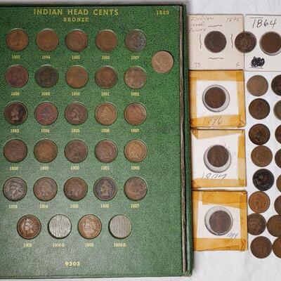 Approx 50 Indian Head Pennies with Partial Album and Flying Eagle 1858