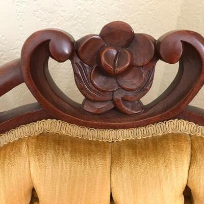 Carved Wood chairs with gold fabric (2)