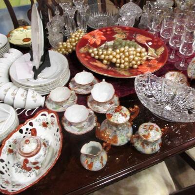 Antique Asian tea sets, crystal & fine glassware