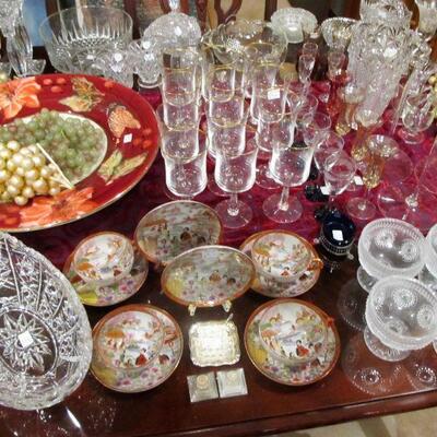 Antique Asian tea sets, crystal & fine glassware