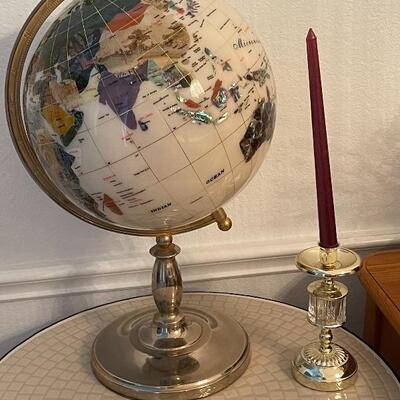 Handmade antique world globe 12in globe. Made of gemstones and solid brass stand