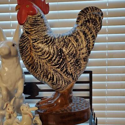 Signed Hand carved and painted wood rooster