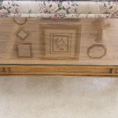 Vintage 1968 Thomasville Fruitwood Coffee Table w/Glass Top 16" H x 60" W x 22" D ~ $70.00