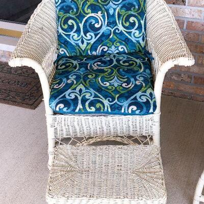 Wicker Spring Seat Patio Chair w/Cushions & Foot Stool                                         
Chair ~ 32" H x 32" W x...