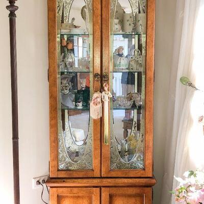 Lighted Curio Cabinet w/Etched Glass ~ $125.00                                                71" H x 28.5" W x 12" D