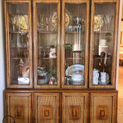 Lighted Wood China Cabinet w/Cane Inserts ~ $125.00                          78" H x 60" W x 17" D