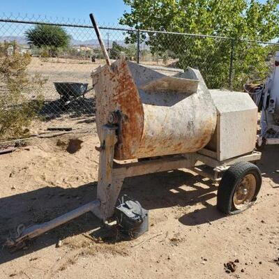 #102 â€¢ Gas Powered Cement Mixer Trailer. Overall Length Is Approx: 10' Ball Size Is Approx: 2 3/8