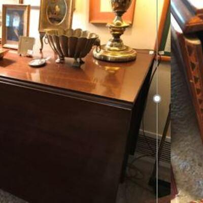 Antique Drop Leaf Table with beautiful inlay on sides of table and legs