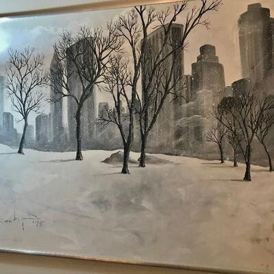 Original Black White Oil Painting of Central Park in NYC by Dean Lynn