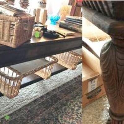 Antique Tiger Oak Library Table 3ftx8ft hand carved legs