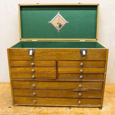 Unmarked 9 drawer oak tool chest