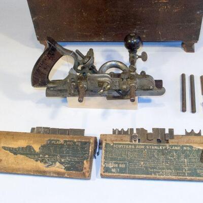 Stanley No. 45 combination plane with with cutters in two boxes