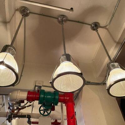 Set of 3-Industrial Holophane Pendant Ceiling Lamps (Restoration Hardware)
