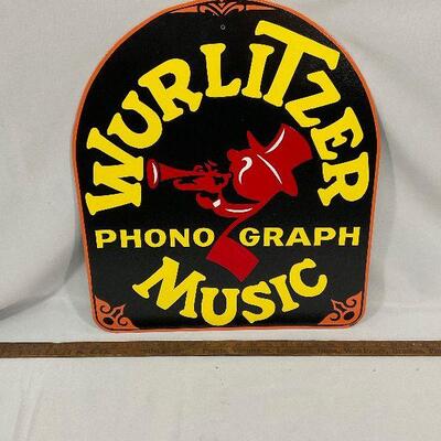 Wurlitzer Music Hand Painted Sign on Metal