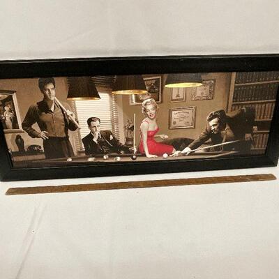 Framed composite picture of Monroe, Bogart, Dean.