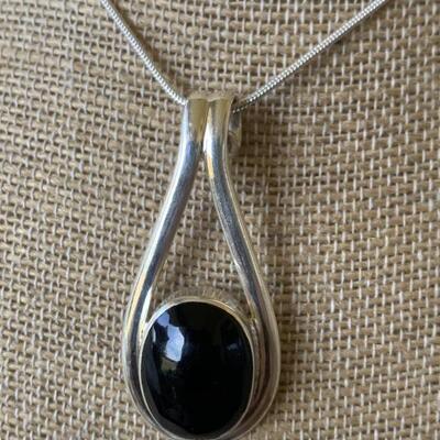 Sterling Silver Pendant with Black Onyx on 30in Silver Chain