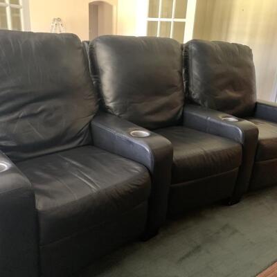 Theater/Media Room Seating 3 Black Recliners