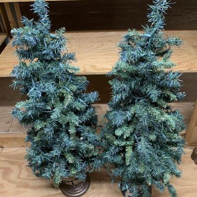 (2) 46in Patio Christmas Trees in Urn Stands