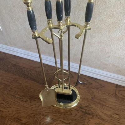Brass Fireplace Tool Set on Stand