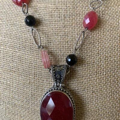 Sterling Silver and Red Spinel Gemstone Necklace