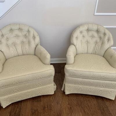 Pair of Formal Ivory Upholstered Slipper Chairs