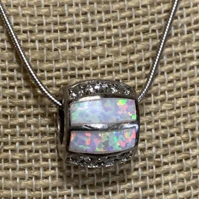 Sterling Silver Necklace with Opals and White