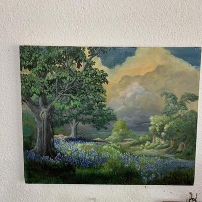 Landscape Painting Bluebonnets with Rolling Storm, Original Painting by an Award Winning Local Artist