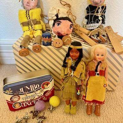 Child's Culturally Aware Dolls and a Set of Jacks