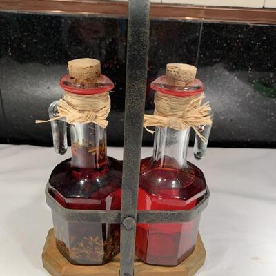 Rustic Cruet  Set with 2 Bottles and Stand