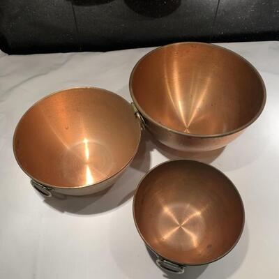 (3) Copper Mixing Bowls with Hanging Ring
