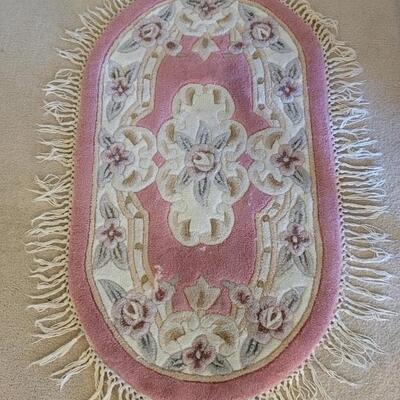 Small Pink Floral Area Rug with Fringe