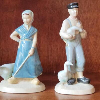 Porcelain Dutch Man & Woman Figurines, Signed M. Rutledge