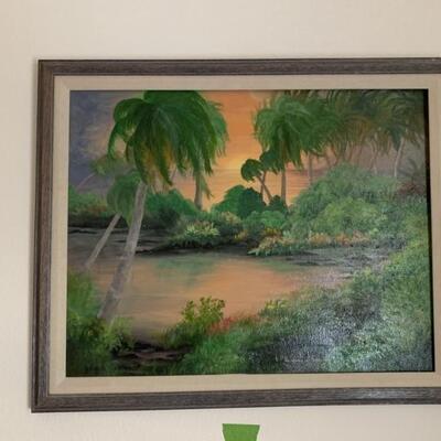 Tropical Lagoon at Sunset Framed Original Painting by an Award Winning Local Artist