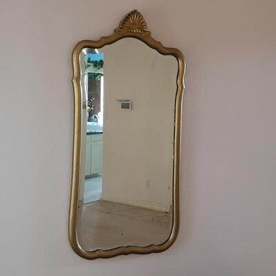 Framed Wood Mirror with Shell Design Top