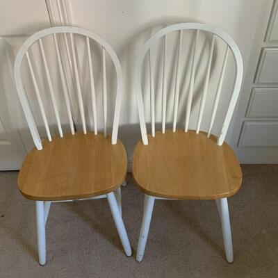 (2) White Windsor Chairs w/ Contrasting Wood Seats