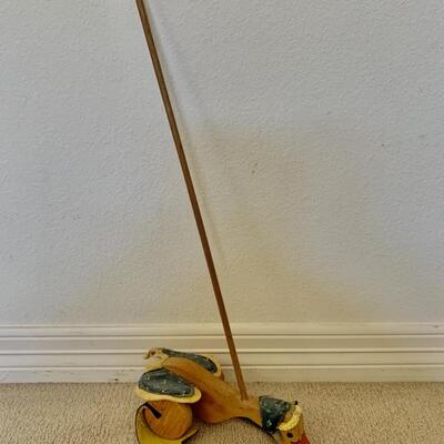 Vintage Toy, Wooden Duck with Push Stick
