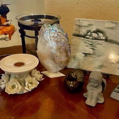 Decor Lot w/ Figurines, Candle Holders, Shell, etc