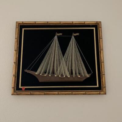 Mid Century Sailboat String Art in Bamboo Frame